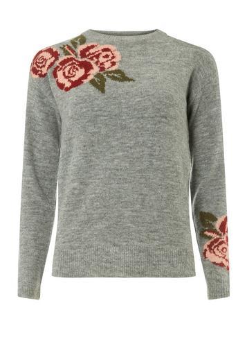 Dorothy Perkins Grey Floral Jacquard Motif Jumper