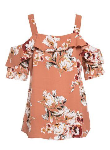 Dorothy Perkins *quiz Terracotta Floral Print Cold Shoulder Top