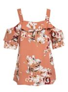 Dorothy Perkins *quiz Terracotta Floral Print Cold Shoulder Top
