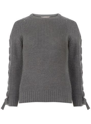 Dorothy Perkins Petite Charcoal Tie Sleeve Jumper