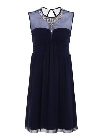 Dorothy Perkins *little Mistress Curve Navy Embellished Drape Dress