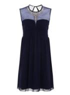 Dorothy Perkins *little Mistress Curve Navy Embellished Drape Dress