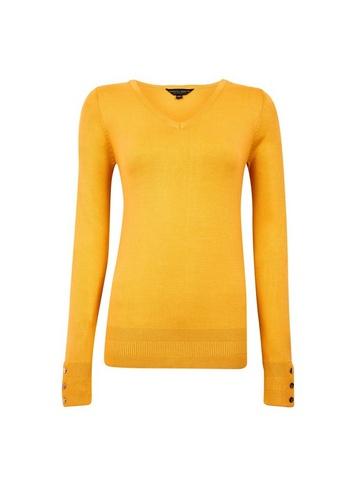 Dorothy Perkins Yellow V-neck Button Cuff Jumper