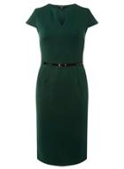 Dorothy Perkins *green Notch Neck Belted Pencil Dress