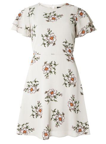 Dorothy Perkins Grey Floral Print Fit And Flare Dress