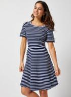 Dorothy Perkins Petite Navy Stripe Print Fit And Flare Dress