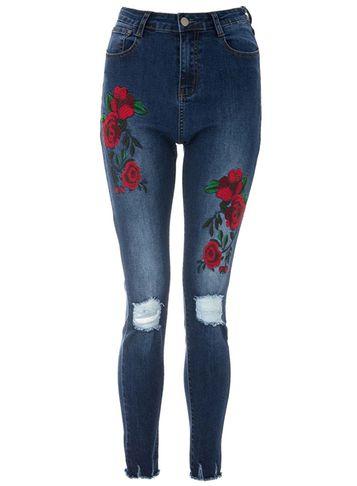 Dorothy Perkins *quiz Blue Denim Embroidered Rip Jeans