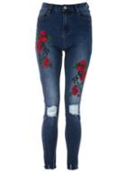 Dorothy Perkins *quiz Blue Denim Embroidered Rip Jeans
