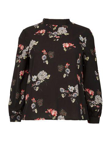 Dorothy Perkins *blue Vanilla Curve Black Floral Print Top