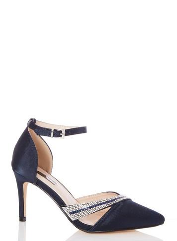 *quiz Wide Fit Navy Satin Heels Court Shoes