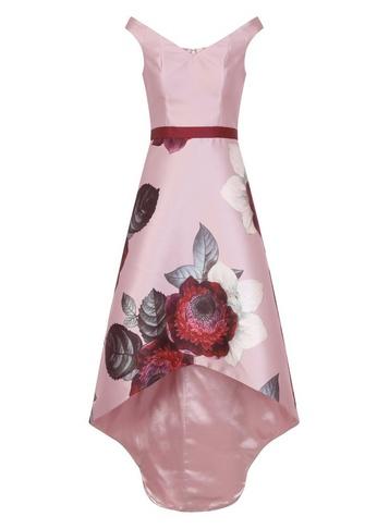 Dorothy Perkins *chi Chi London Pink Floral Print Dip Hem Midi Skater Dress