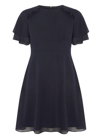 Dorothy Perkins Petite Navy Frill Fit And Flare Dress
