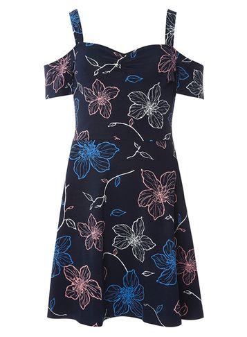 Dorothy Perkins Navy Floral Cold Shoulder Dress