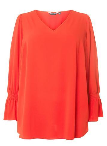 Dorothy Perkins *dp Curve Red V-neck Sheered Wrist Blouse