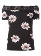 Dorothy Perkins Black Floral Lace Trim Bardot Top