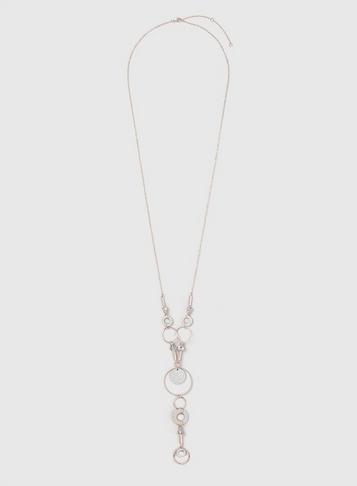 Dorothy Perkins Silver Circle And Glitter Disc Lariat Necklace
