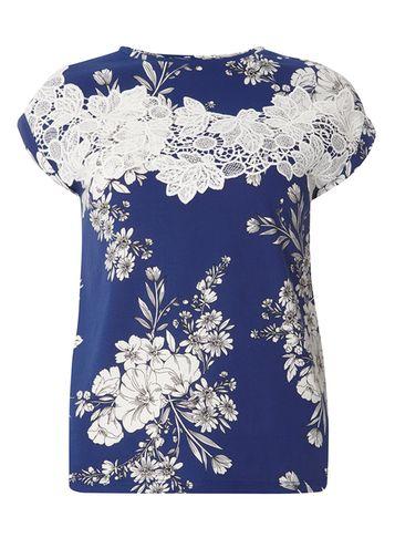 Dorothy Perkins Blue Lace Yoke T-shirt