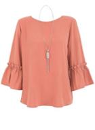 Dorothy Perkins *quiz Pink Frill Sleeve Top With Necklace