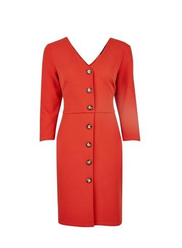 Dorothy Perkins *red Rust Horn Button Through Bodycon Dress