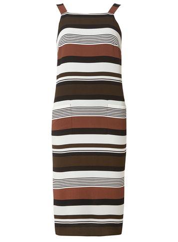 Dorothy Perkins Khaki Stripe Pinny Midi Dress