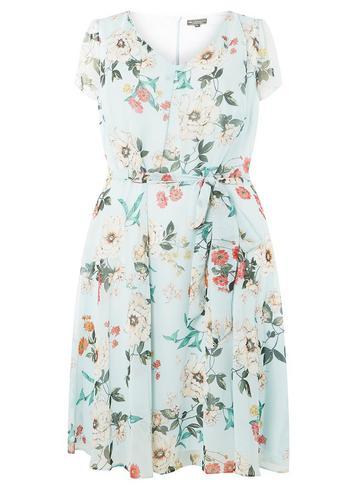 Dorothy Perkins * Billie & Blossom Curve Sage Floral Soft Belt Skater Dress