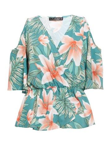 *quiz Multi Colour Tropical Print Cold Shoulder Top