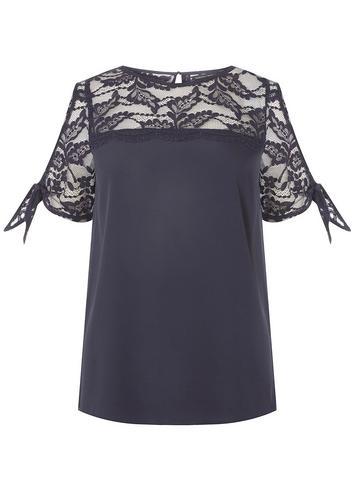 Dorothy Perkins Navy Lace Tie Sleeve Top
