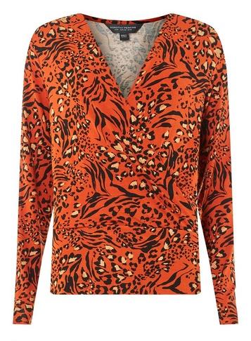 Dorothy Perkins *tall Orange Animal Print Wrap Top