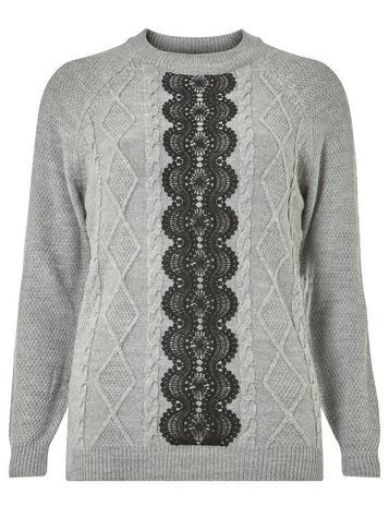 Dorothy Perkins *tall Grey Lace Panel Jumper
