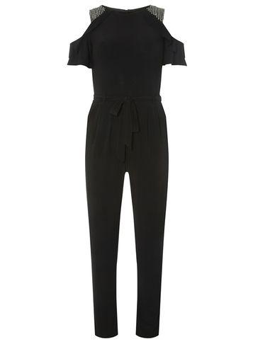 Dorothy Perkins Black Stud Shoulder Jumpsuit