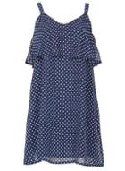 Dorothy Perkins *tenki Navy Polka Dot Ruffle Skater Dress