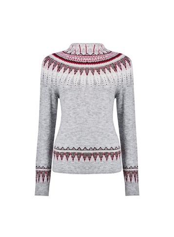 Dorothy Perkins Grey High Neck Fairisle Jumper