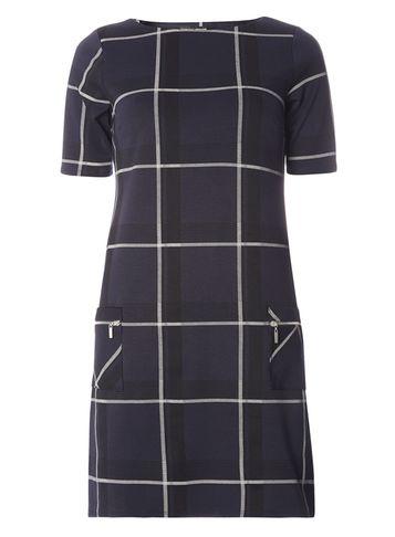 Dorothy Perkins Navy Short Sleeve Check Shift Dress
