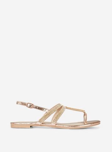 Dorothy Perkins Wide Fit Rose Gold 'faraway' T-bar Flat Sandals