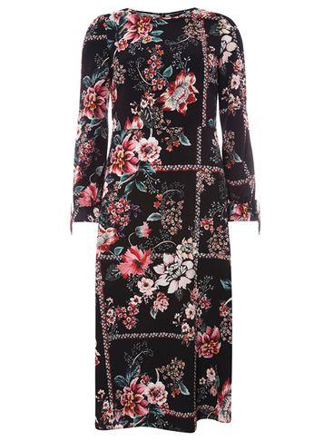 Dorothy Perkins Black Floral Print Midi Skater Dress