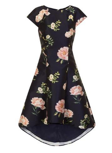*chi Chi London Navy Floral Print Dip Hem Skater Dress