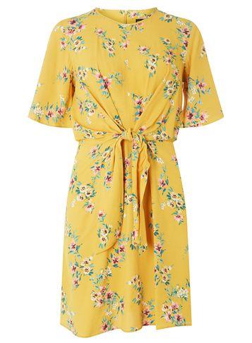 Dorothy Perkins Ochre Floral Print Twist Front Skater Dress