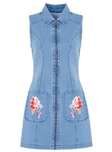 Dorothy Perkins *quiz Blue Denim Embroidered Shift Dress