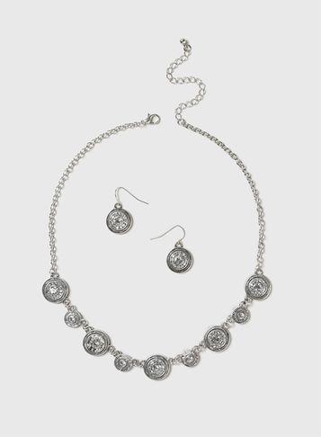 Dorothy Perkins Circle Rhinestone Necklace And Earring Set
