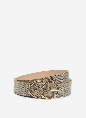 Dorothy Perkins Cream Snake Print Double Buckle Belt