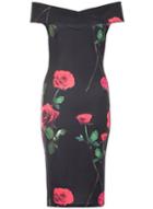 Dorothy Perkins *quiz Multi Coloured Rose Print Bardot Midi Dress