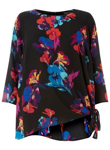 Dorothy Perkins *dp Curve Black Floral Print Tie Side Blouse