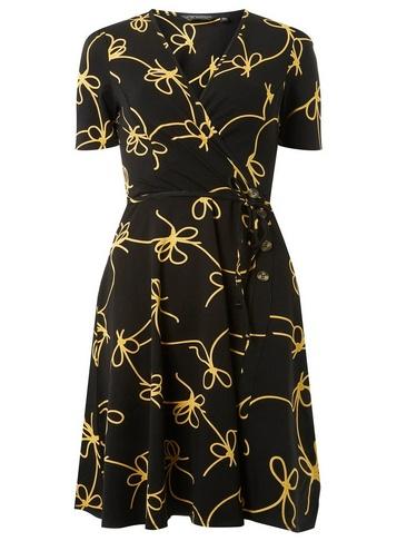 Dorothy Perkins Black Rope Print Horn Button Detail Wrap Dress