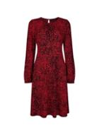 Dorothy Perkins Red Animal Print Pleated Neck Fit And Flare Dress