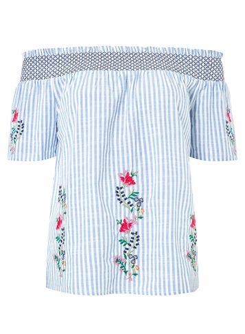 Dorothy Perkins *tall Blue Embroidered Bardot Top
