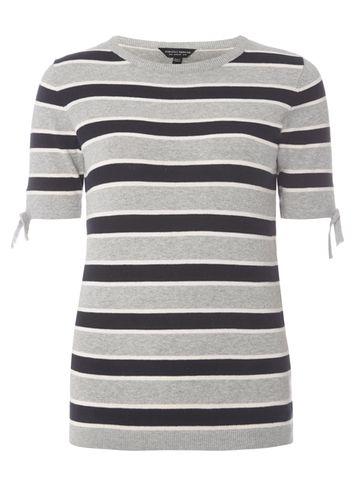 Dorothy Perkins Grey And Navy Stripe Knitted T-shirt