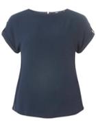 Dorothy Perkins Navy Button Sleeve T-shirt