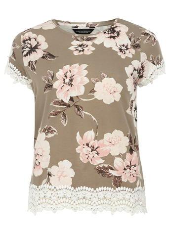 Dorothy Perkins Khaki Floral Lace Trim Tee