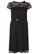 Dorothy Perkins Black Belted Lace Fit And Flare Dress