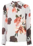 Dorothy Perkins Grey Floral Print Emily Long Sleeve Top